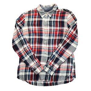 Tommy‎ Hilfiger Womens Plaid Popover Shirt Red White Blue Roll Tab Sleeve Size M